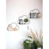 DEKORATİF METAL RAF BULUT DUVAR RAFI 3 LÜ SET ÇOK AMAÇLI KİTAPLIK FOTOĞRAFLIK STAND - 1