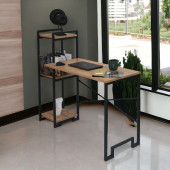 DEKORATİF 3 RAFLI METAL ÇOK AMAÇLI ÇALIŞMA MASASI AHŞAP RAFLI KİTAPLIK BİLGİSAYAR VE LAPTOP MASASI - 1