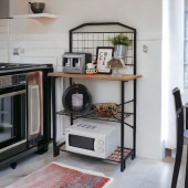 DEKORATİF ÇOK AMAÇLI ÇAM AHŞAP TABLALI GENİŞ MUTFAK BANGOSU BAR MASA METAL KAHVE KÖŞESİ - 7