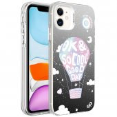 Apple iPhone 12 Kılıf Desenli Catchword Silver Sert Kapak - 1
