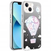 Apple iPhone 13 Kılıf Desenli Catchword Silver Sert Kapak - 1
