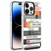 Apple iPhone 14 Pro Kılıf Desenli Catchword Silver Sert Kapak - 2