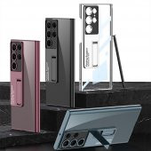 Samsung Galaxy S23 Ultra Kılıf Kamera Korumalı Şeffaf Tasarımlı Zore Lego Standlı Kapak - 3