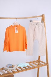 Babyhola Pamuk Bluz Keten Çizgili Pantolon Kız Erkek Çocuk Salaş Takım 1443 thumbnail 1