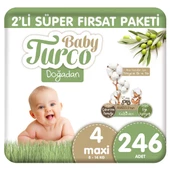 Baby Turco Doğadan 2'li Süper Fırsat Paketi Bebek Bezi 4 Numara Maxi 246 Adet - 1