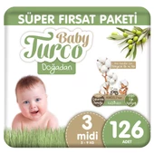 Baby Turco Doğadan Süper Fırsat Paketi Bebek Bezi 3 Numara Midi 126 Adet - 1
