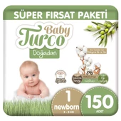 Baby Turco Doğadan Süper Fırsat Paketi Bebek Bezi 1 Numara Newborn 150 Adet - 1