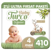 Baby Turco Doğadan 2'li Ultra Fırsat Paketi Bebek Bezi 4 Numara Maxi 410 Adet - 1