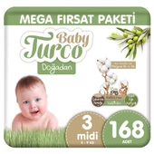 Baby Turco Doğadan Mega Fırsat Paketi Bebek Bezi 3 Numara Midi 168 Adet - 1