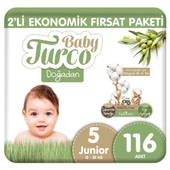Baby Turco Doğadan 2'li Ekonomik Fırsat Paketi Bebek Bezi 5 Numara Junior 116 Adet - 1