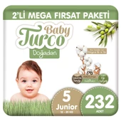 Baby Turco Doğadan 2'li Mega Fırsat Paketi Bebek Bezi 5 Numara Junior 232 Adet - 1