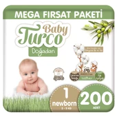 Baby Turco Doğadan Mega Fırsat Paketi Bebek Bezi 1 Numara Newborn 200 Adet - 1