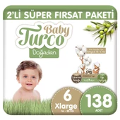 Baby Turco Doğadan 2'li Süper Fırsat Paketi Bebek Bezi 6 Numara Xlarge 138 Adet - 1