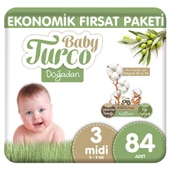 Baby Turco Doğadan Ekonomik Fırsat Paketi Bebek Bezi 3 Numara Midi 84 Adet - 1