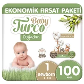 Baby Turco Doğadan Ekonomik Fırsat Paketi Bebek Bezi 1 Numara Newborn 100 Adet - 1