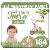 Baby Turco Doğadan 2'li Mega Fırsat Paketi Bebek Bezi 6 Numara Xlarge 184 Adet - 1