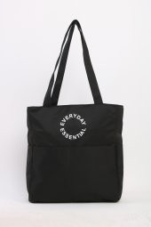 Soobepark 7 Bölmeli Fermuar Kapamalı Bondit Kumaş Shopper Omuz Çantası Siyah - 2