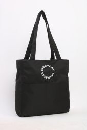 Soobepark 7 Bölmeli Fermuar Kapamalı Bondit Kumaş Shopper Omuz Çantası Siyah - 3