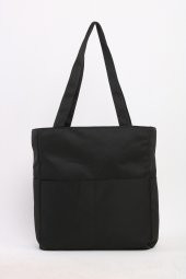Soobepark 7 Bölmeli Fermuar Kapamalı Bondit Kumaş Shopper Omuz Çantası Siyah - 4