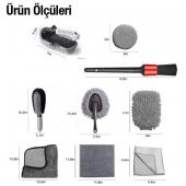 Coofbe Profesyonel Mikrofiber 9 Parça Araç Temizleme Seti Araç Lastik Torpido Jant Yıkama Seti Araç Fırca Seti - 5