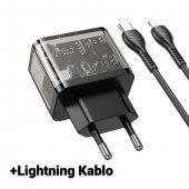 Coofbe HC Seri Şarj Akım Korumalı 20W Type-C USB Girişli Şarj Başlığı Ve 1Mt Lightning Kablo Şarj Seti İphone İle Uyumlu - 2