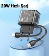 Coofbe HC Seri Şarj Akım Korumalı 20W Type-C USB Girişli Şarj Başlığı Ve 1Mt Lightning Kablo Şarj Seti İphone İle Uyumlu - 5