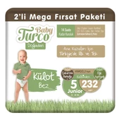 Baby Turco Doğadan 2'li Mega Fırsat Paketi Külot Bez 5 Numara Junior 232 Adet - 1