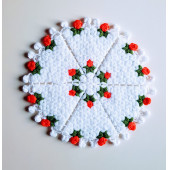 Banyo Lifi Yün El Örmesi 2'li Ceyizlik Seti Çiçek Desenli TURUNCU - 3