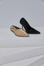 Tina Gold Zımbalı Siyah Süet Stiletto - 4