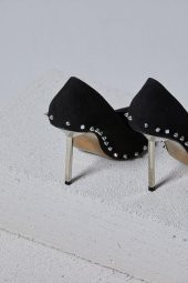Tina Gold Zımbalı Siyah Süet Stiletto - 8