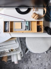 Monitör Yükseltici MeridyenDukkan Beyaz Renk 47x26x10 cm Bambu, Çekmeceli Monitör Standı - 4