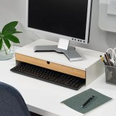 Monitör Yükseltici MeridyenDukkan Beyaz Renk 47x26x10 cm Bambu, Çekmeceli Monitör Standı - 5