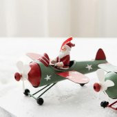 1 Adet 13cm Metal Uçakta Noel Baba Ağaç Süsü - 1