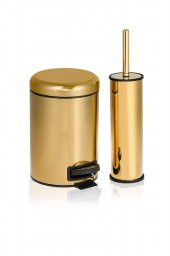 ELİT İKİLİ BANYO SETİ - GOLD ( 3LT ÇÖP KOVASI + TUVALET FIRÇASI ) - 1