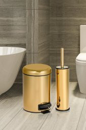 ELİT İKİLİ BANYO SETİ - GOLD ( 3LT ÇÖP KOVASI + TUVALET FIRÇASI ) - 5