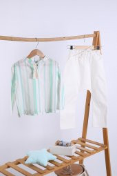 Babyhola Pamuk Bluz Kot Pantolon Kız Erkek Çocuk Salaş Takım Mint 0951 - 1