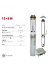 Rtrmax Rtm886 Derin Kuyu Dalgıç Pompa Monofaze 1.5hp - 1100w - 1