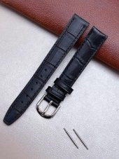 BLKT.2.887 Nstime Hakiki Deri Anti Allergic Kroko Desen 16 mm Siyah Renk Saat Kordonu - 1