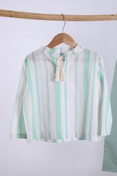 Babyhola Pamuk Bluz Keten Pantolon Kız Erkek Çocuk Salaş Takım Beyaz Mint 1200 thumbnail 2