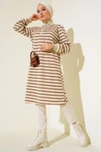 Dik Yaka Çizgili Tunik Kahve - 2