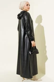 Deri Kol Lastikli Trençkot Siyah thumbnail 3
