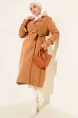 Apoletli Kruvaze Yaka Trençkot Camel thumbnail 2