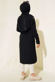 Apoletli Kruvaze Yaka Trençkot Siyah thumbnail 3