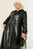 Deri Kol Lastikli Trençkot Siyah thumbnail 2