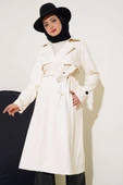 Tek Düğmeli Kuşaklı Deri Trençkot Ekru thumbnail 2