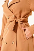 Apoletli Kruvaze Yaka Trençkot Camel thumbnail 4