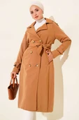 Apoletli Kruvaze Yaka Trençkot Camel thumbnail 1