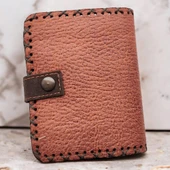 El Yapımı Kadın Cüzdan Vegan Deri Çiçekli Kuş Görselli Kahverengi Renk thumbnail 2