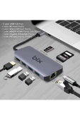 Bix BX10HB 8in1 Type-C Hub HDMI, PD Şarj, 1Gbps RJ45, 3x USB, Macbook Uyumlu Çoklayıcı Adaptör - 2