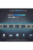 Bix BX07HB 5in1 Type-C Hub 4x USB 3.0, PD Şarj Macbook Uyumlu Çokylayıcı Adaptör - 5